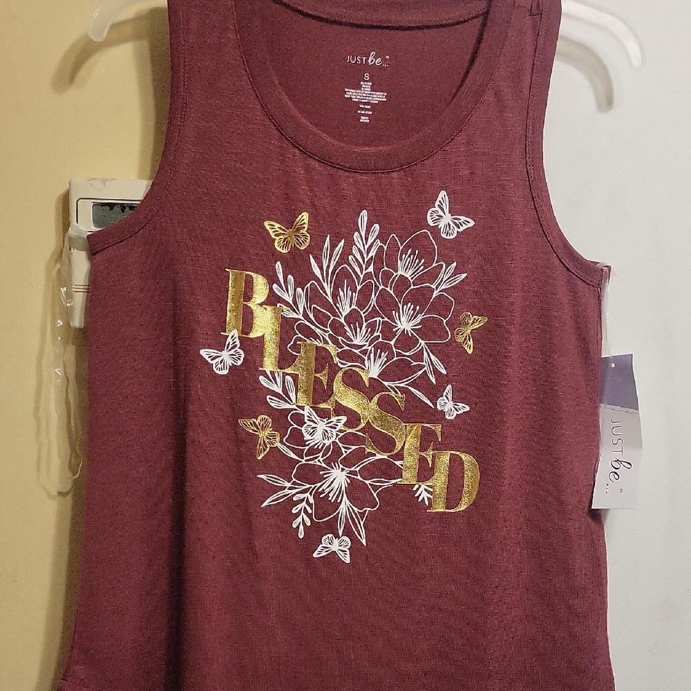 Just Be Women's Burgundy Tank Top - Blessed Graphic Size 6